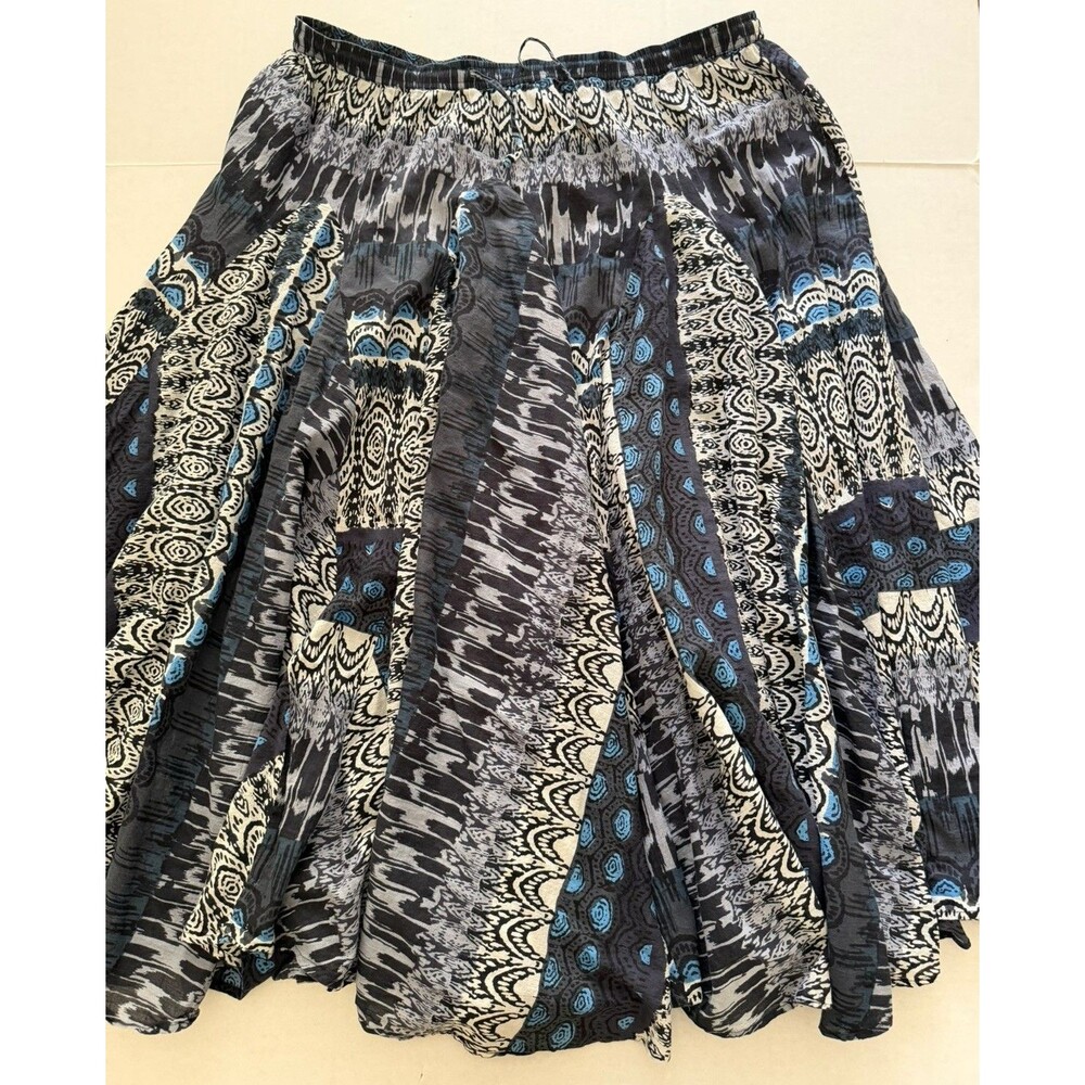Grace Elements Women's Tribal Boho Midi Skirt Drawstring XL Blue Patchwork